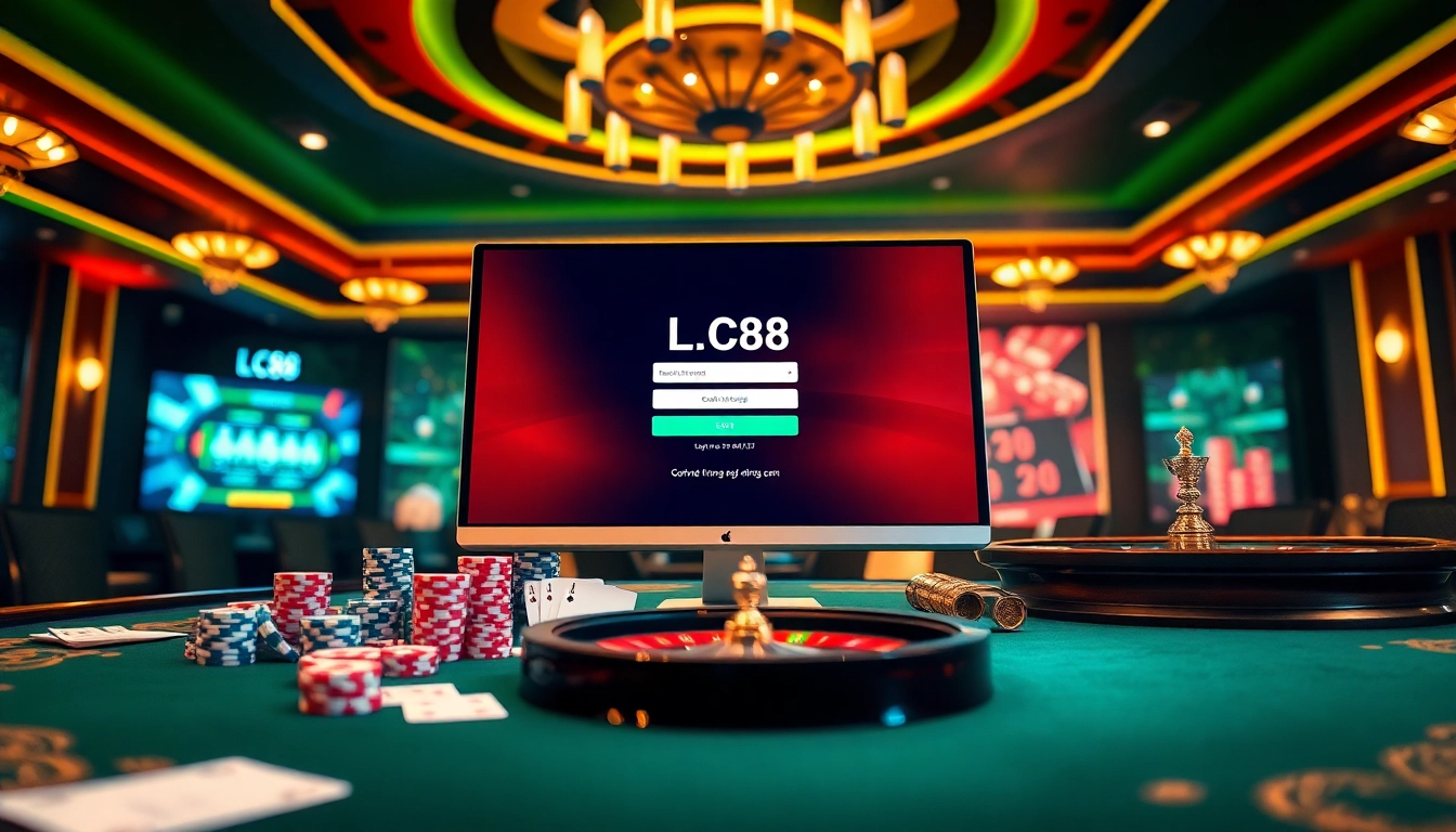 Experience thrilling casino action with lc88 đăng nhập as players engage with vibrant poker chips and cards.