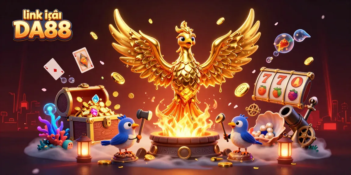 Engage in winning strategies with link vào DA88, featuring vibrant casino elements in a rich 3D scene.