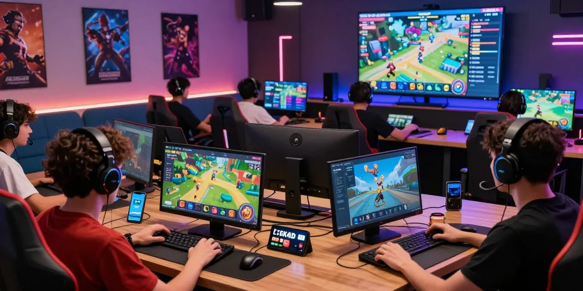 Players enjoying CIKA4D online gaming platform in a vibrant lounge, showcasing dynamic interaction and 24-hour access.