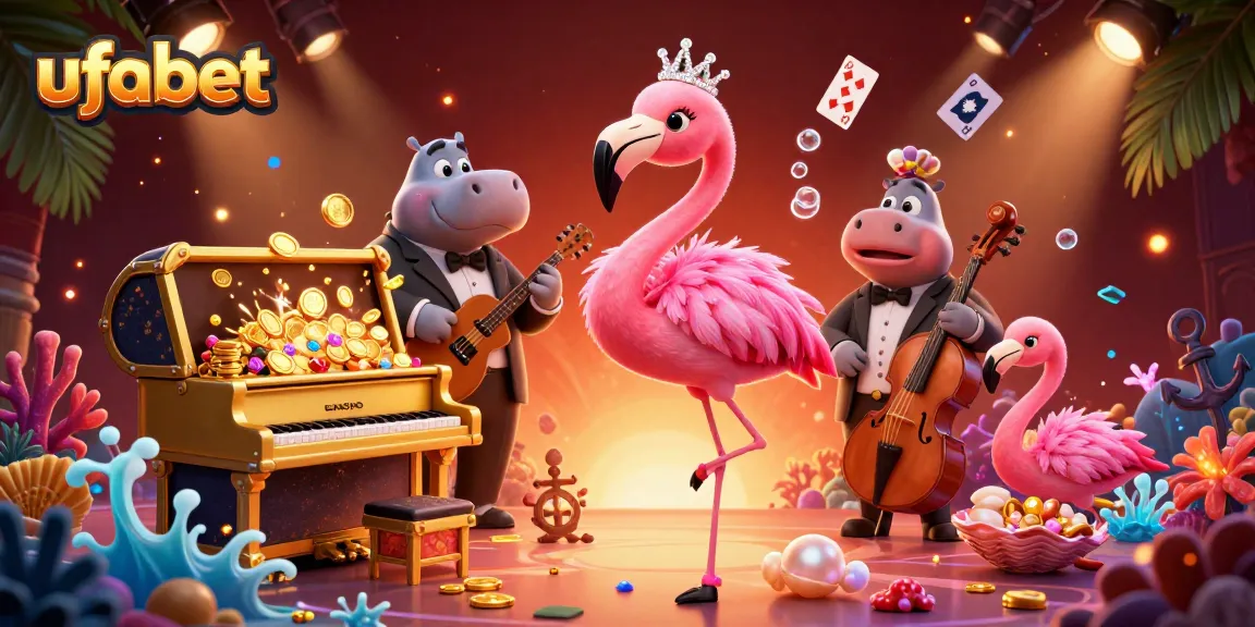 Experience the thrilling ufabet gaming world with a vibrant 3D casino scene featuring lively characters and dynamic elements.
