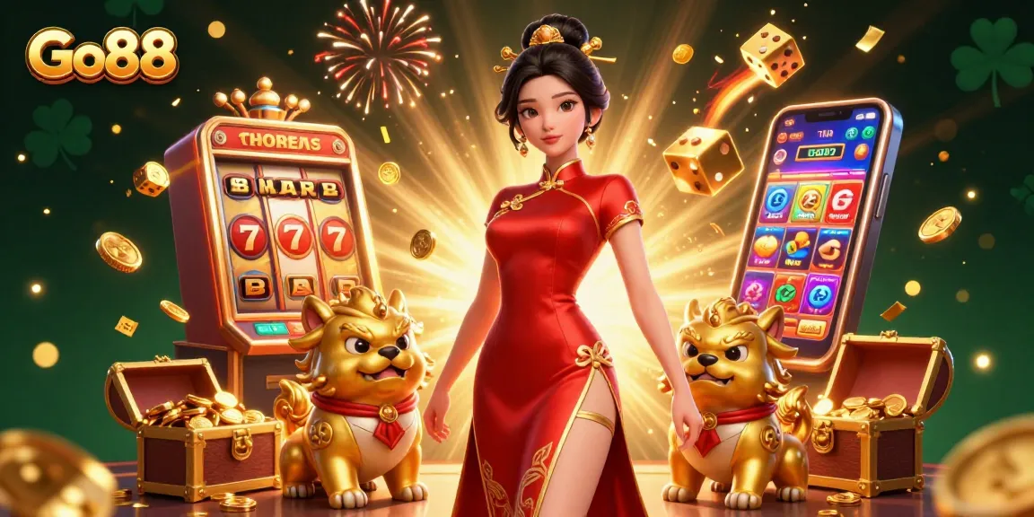 Experience the excitement of Go88's casino with stunning visuals, jackpot symbols, and dynamic gameplay elements.