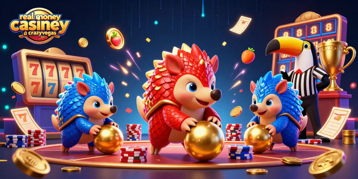 Experience thrilling action at real money casinos at crazyvegas casino with colorful slot reels and dynamic pangolins.