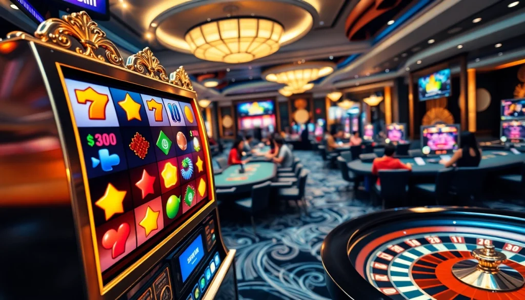 Experience slot gacor hari ini with vibrant slot machines in a luxurious casino setting.