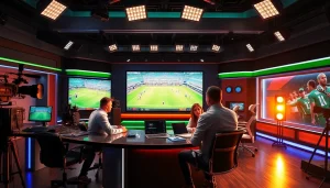Engaging scene of sports broadcasting studio showcasing vibrant action and on-air talent.