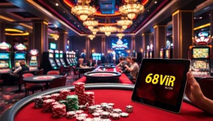 Experience luxury gaming at 68VIP.COM with vibrant tables, poker chips, and thrilling action.